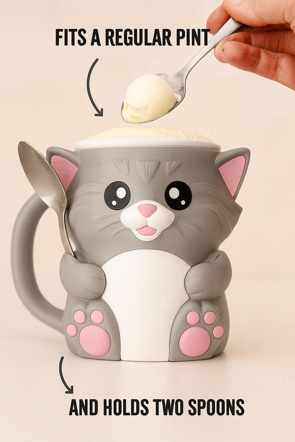 Cat Ice Cream Pint Holder – Spoon Slots + Snack Drawer - iPrinToronto
