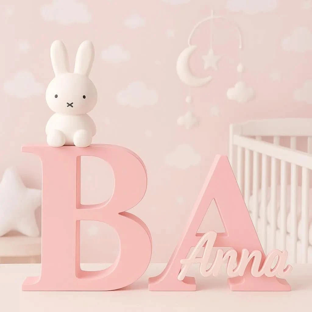 3D Printed Personalized Baby Name Sign – Custom Nursery Letters with Bunny Figurine - iPrinToronto