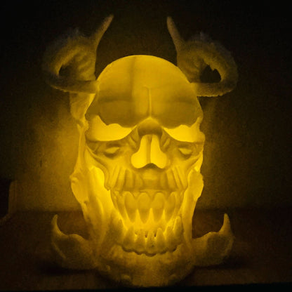 3D Printed Skull Candle Holder with Horns – Glow - in - the - Dark Gothic Decor & Halloween Night Light - iPrinToronto