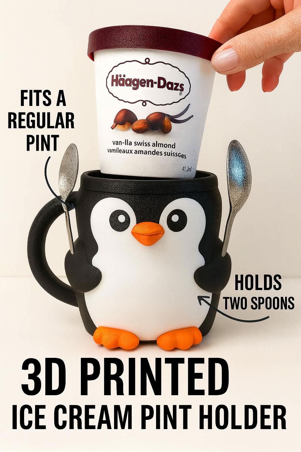 Penguin Ice Cream Pint Holder – Hidden Snack Drawer Option - iPrinToronto